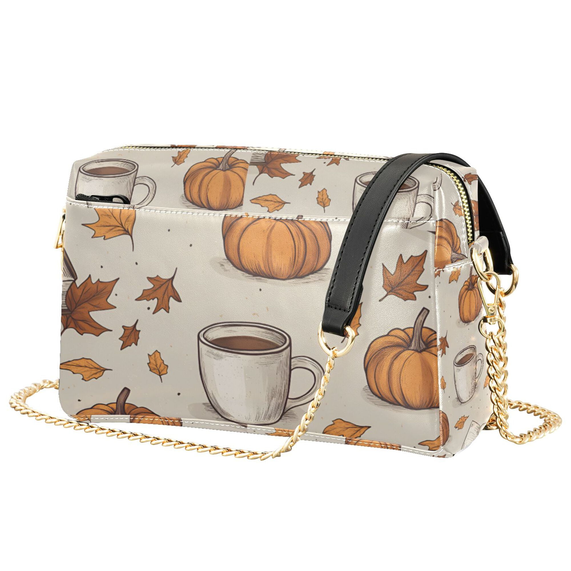 FORMRS Women Crossbody Purse with Chain Strap Vegan Leather Shoulder Handbag, Fall Pumpkin Pattern