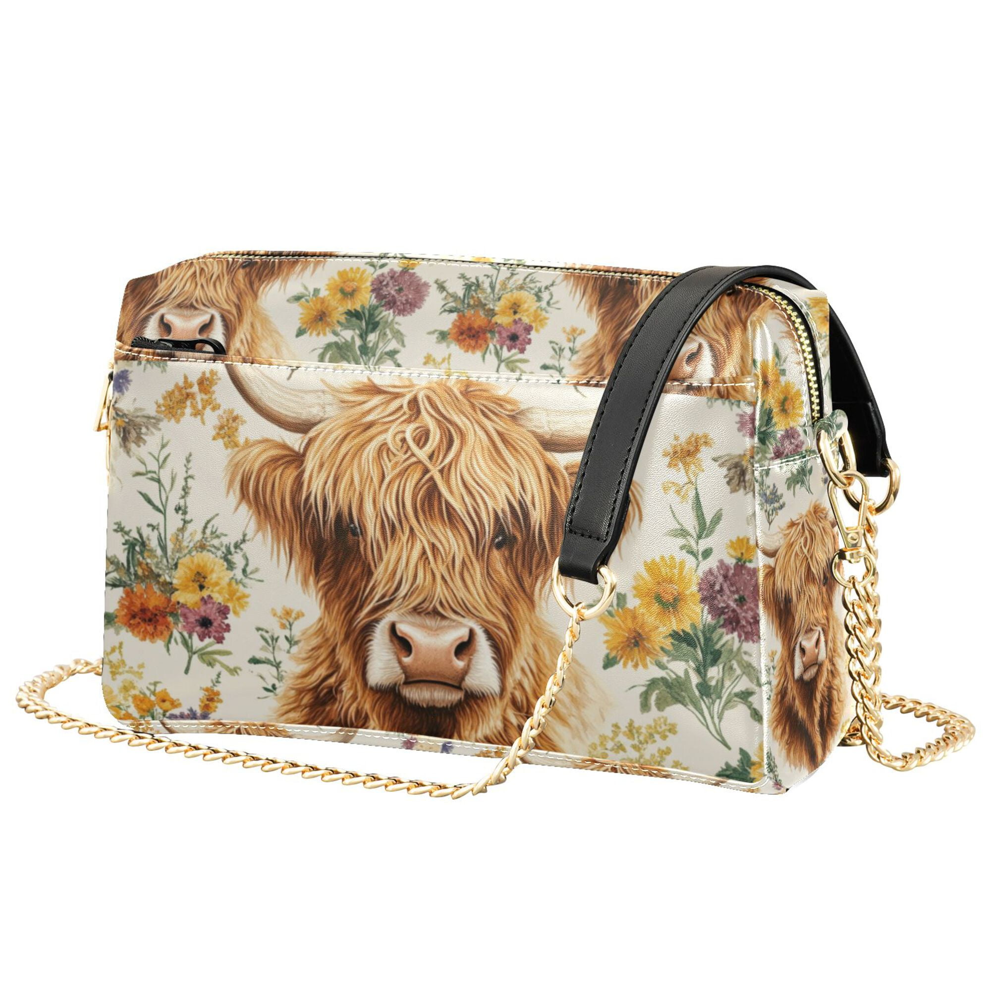 FORMRS Women Crossbody Purse with Chain Strap Vegan Leather Shoulder Handbag, Floral Cow