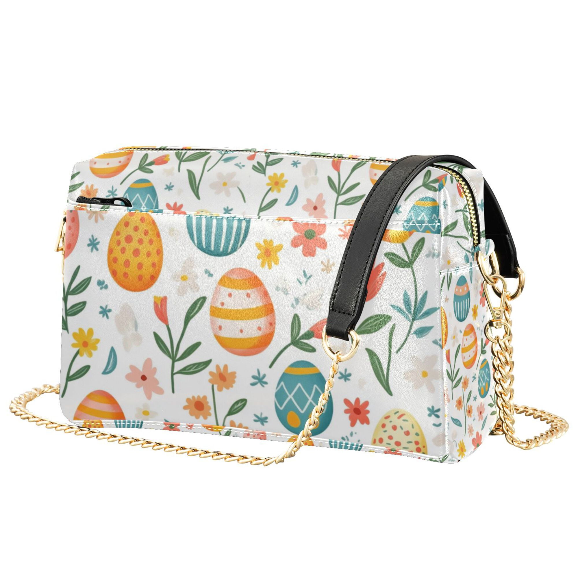 FORMRS Women Crossbody Purse with Chain Strap Vegan Leather Shoulder Handbag, Floral Easter Eggs