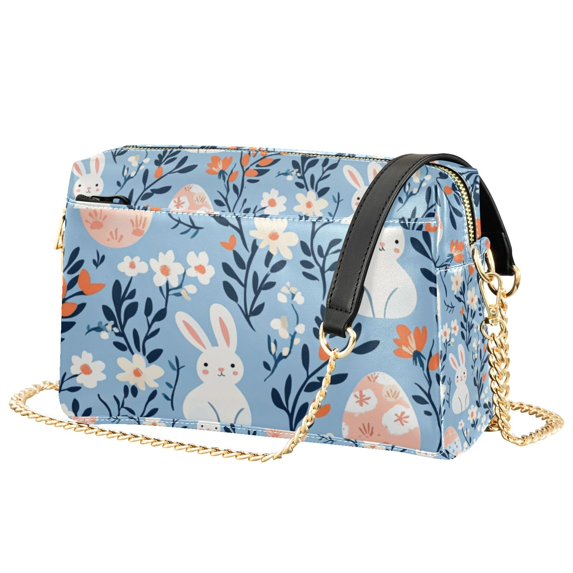 FORMRS Women Crossbody Purse with Chain Strap Vegan Leather Shoulder Handbag, Floral Easter Rabbits