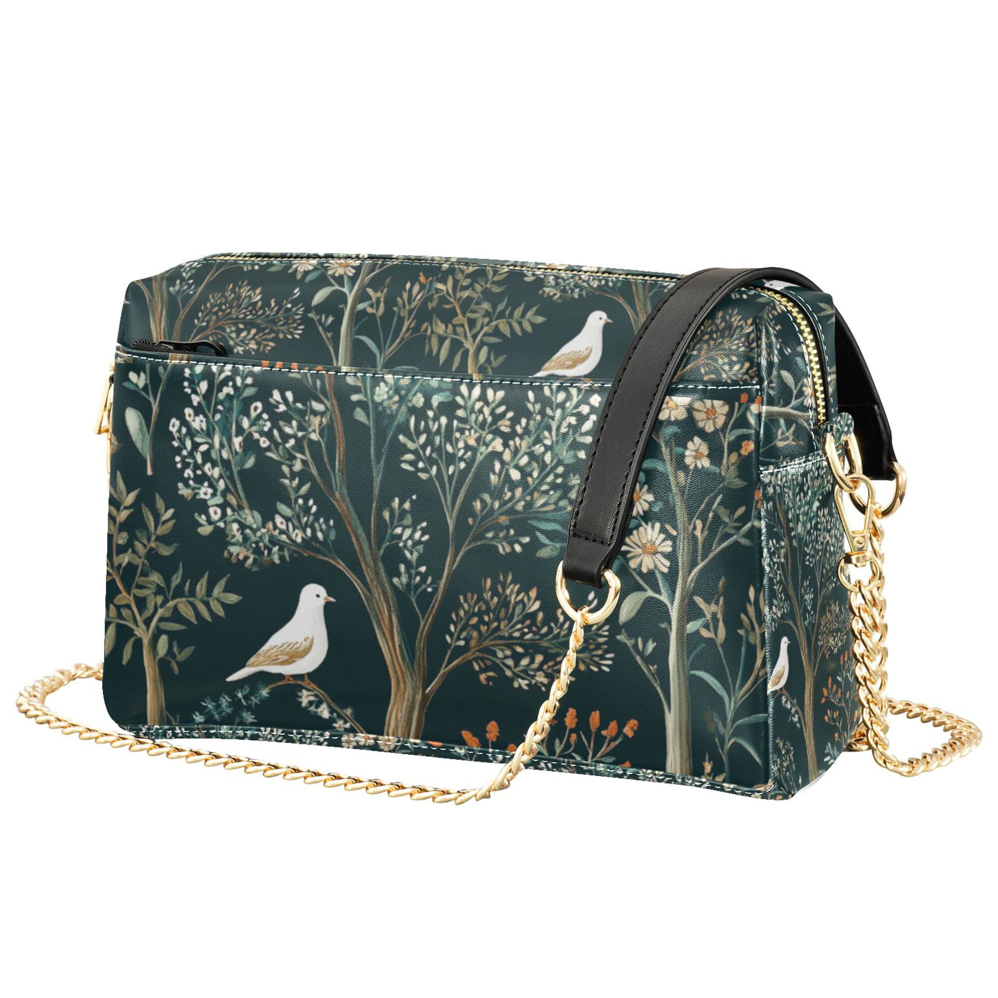 FORMRS Women Crossbody Purse with Chain Strap Vegan Leather Shoulder Handbag, Floral Forest Scene
