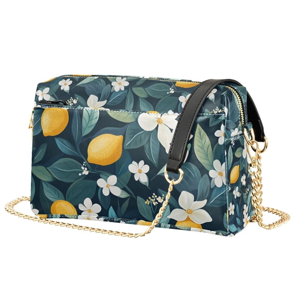 FORMRS Women Crossbody Purse with Chain Strap Vegan Leather Shoulder Handbag, Floral Lemon
