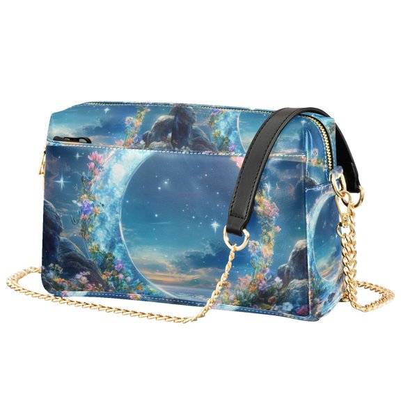 FORMRS Women Crossbody Purse with Chain Strap Vegan Leather Shoulder Handbag, Floral Moon
