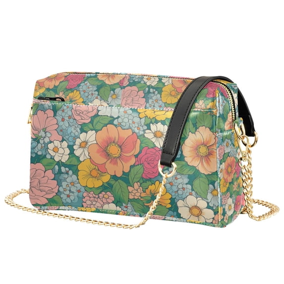 FORMRS Women Crossbody Purse with Chain Strap Vegan Leather Shoulder Handbag, Floral Pattern