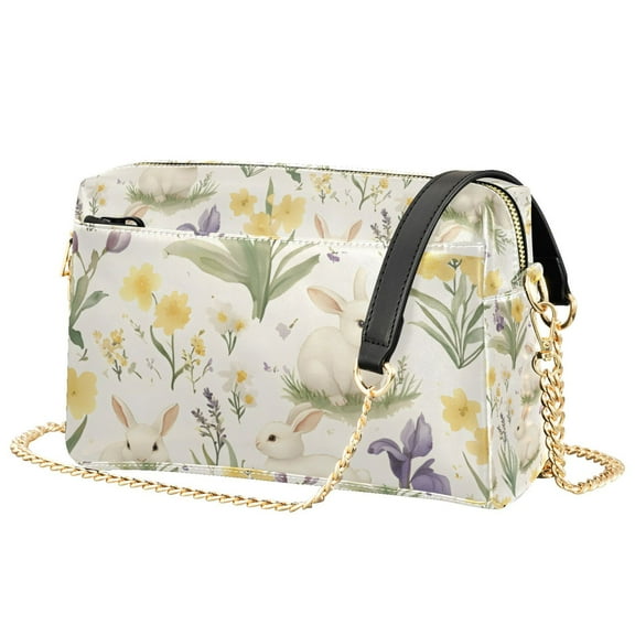 FORMRS Women Crossbody Purse with Chain Strap Vegan Leather Shoulder Handbag, Floral Rabbit