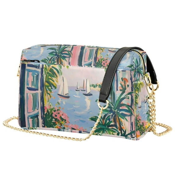 FORMRS Women Crossbody Purse with Chain Strap Vegan Leather Shoulder Handbag, Floral Seaside