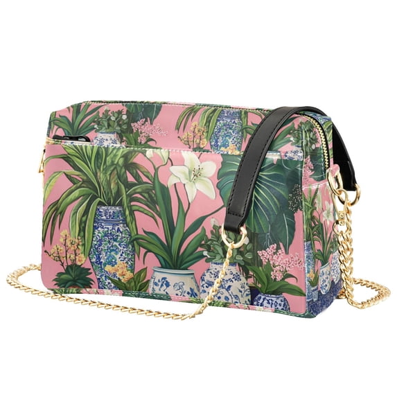 FORMRS Women Crossbody Purse with Chain Strap Vegan Leather Shoulder Handbag, Floral Vase