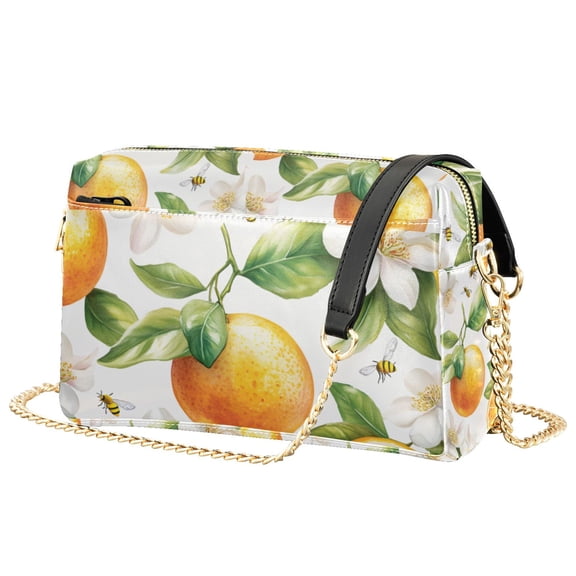 FORMRS Women Crossbody Purse with Chain Strap Vegan Leather Shoulder Handbag, Floral Watercolor Oranges