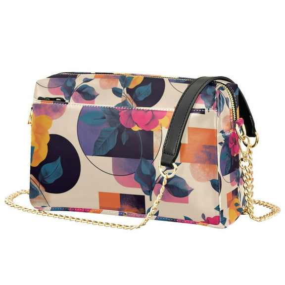 FORMRS Women Crossbody Purse with Chain Strap Vegan Leather Shoulder Handbag, Flowers Pattern Style