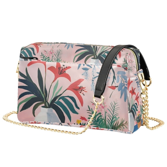 FORMRS Women Crossbody Purse with Chain Strap Vegan Leather Shoulder Handbag, Flowers and Leaves