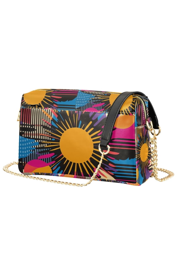 Women Crossbody Purse with Chain Strap Vegan Leather Shoulder Handbag, Futuristic Circles