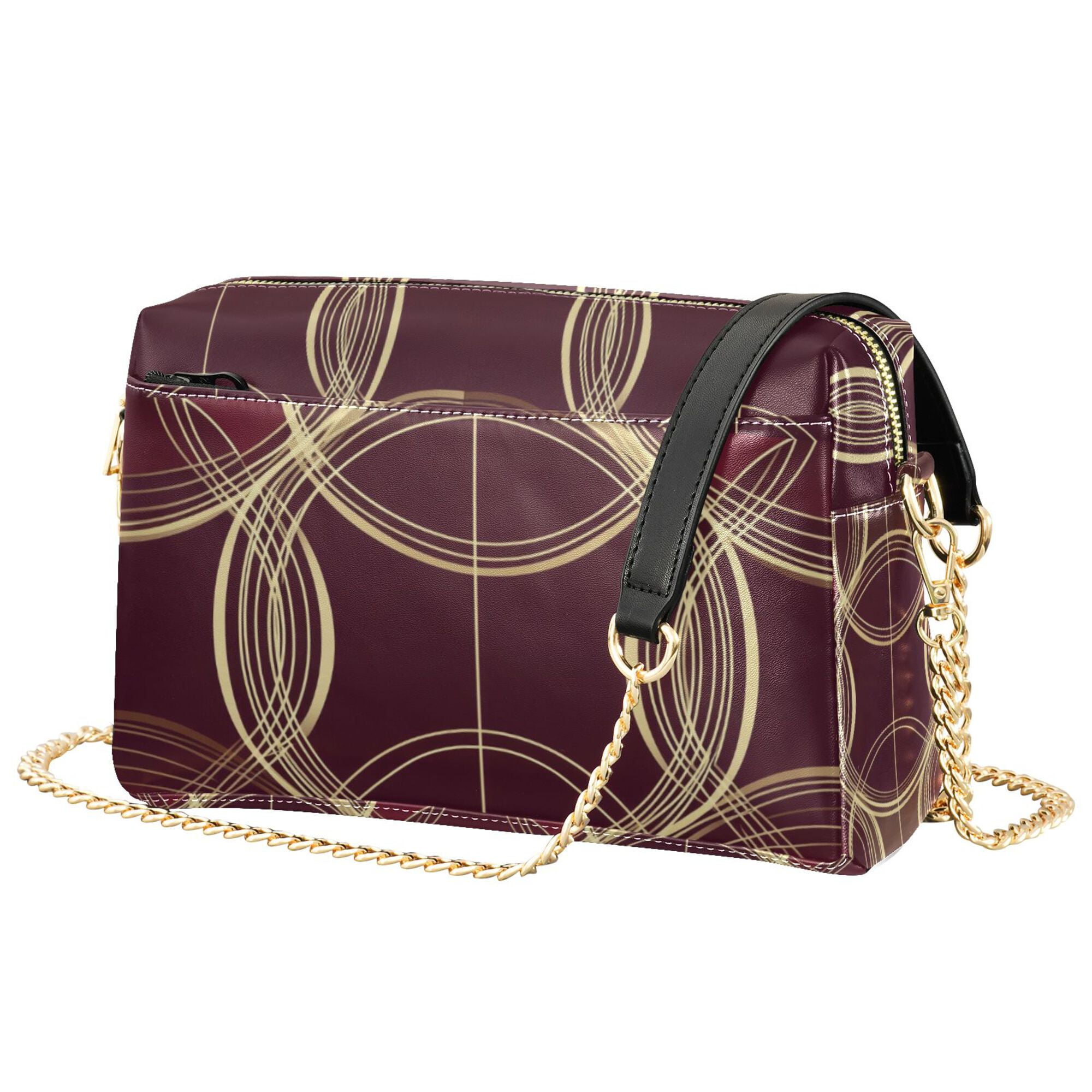 FORMRS Women Crossbody Purse with Chain Strap Vegan Leather Shoulder Handbag, Gold Abstract Pattern