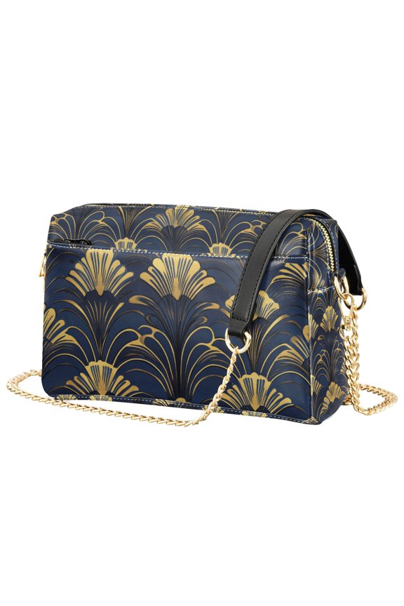 Women Crossbody Purse with Chain Strap Vegan Leather Shoulder Handbag, Gold Art Pattern