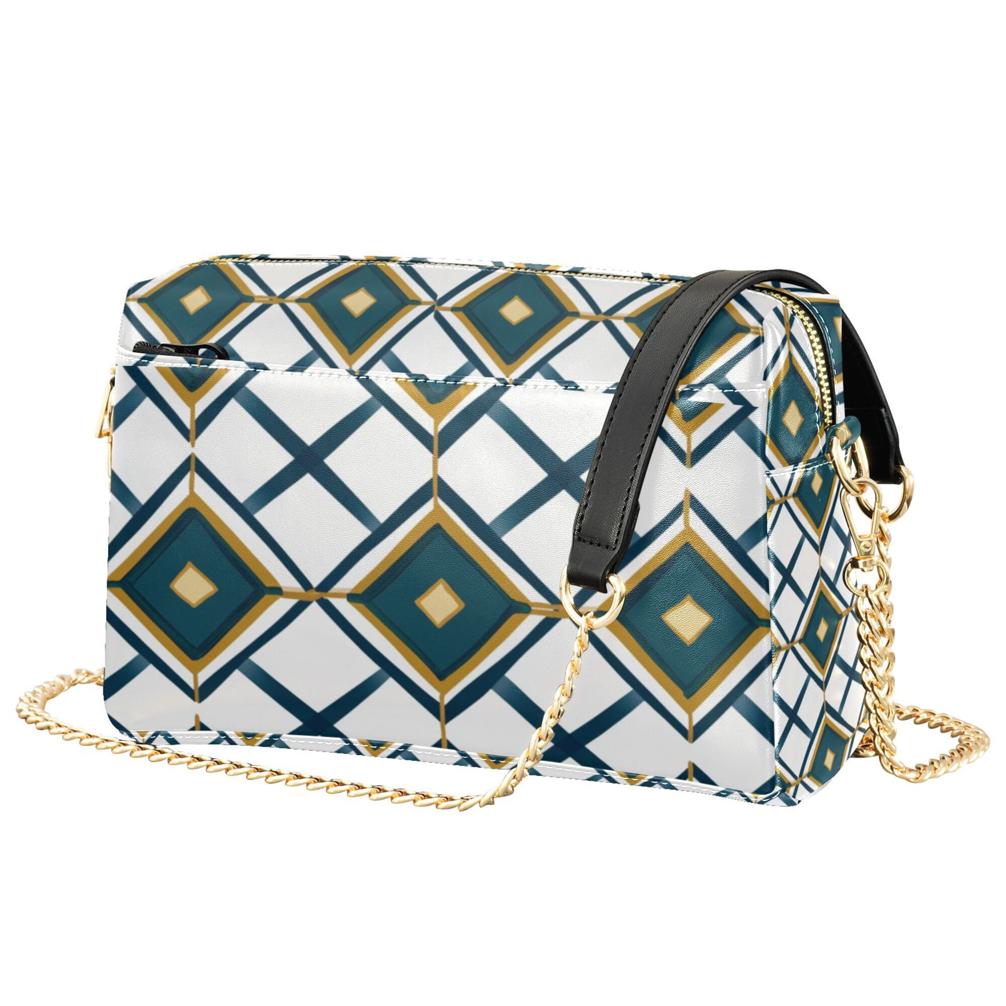 FORMRS Women Crossbody Purse with Chain Strap Vegan Leather Shoulder Handbag, Gold Geometric Pattern