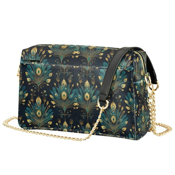 FORMRS Women Crossbody Purse with Chain Strap Vegan Leather Shoulder Handbag, Gold Peacock Pattern
