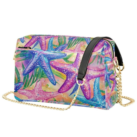 FORMRS Women Crossbody Purse with Chain Strap Vegan Leather Shoulder Handbag, Gradient Starfish Pattern