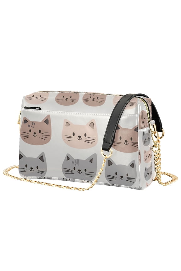 Women Crossbody Purse with Chain Strap Vegan Leather Shoulder Handbag, Gray Cat Pattern