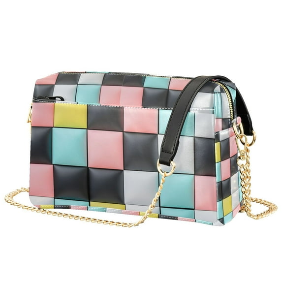 FORMRS Women Crossbody Purse with Chain Strap Vegan Leather Shoulder Handbag, Gray Checkered Pattern