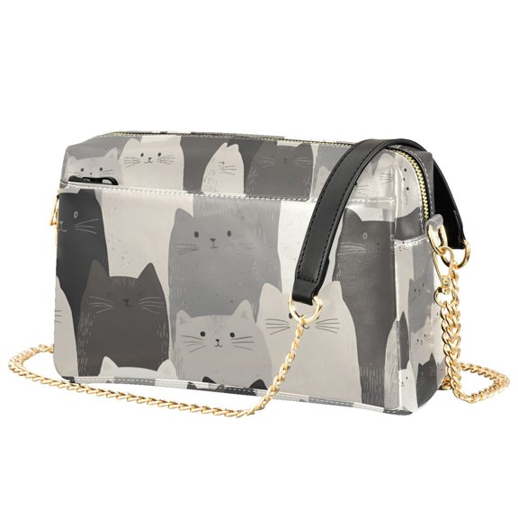 FORMRS Women Crossbody Purse with Chain Strap Vegan Leather Shoulder Handbag, Gray Cute Cats