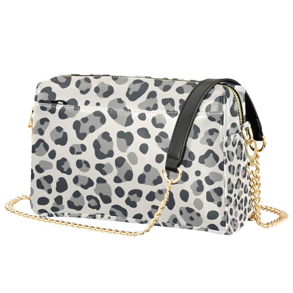 FORMRS Women Crossbody Purse with Chain Strap Vegan Leather Shoulder Handbag, Gray Leopard Pattern