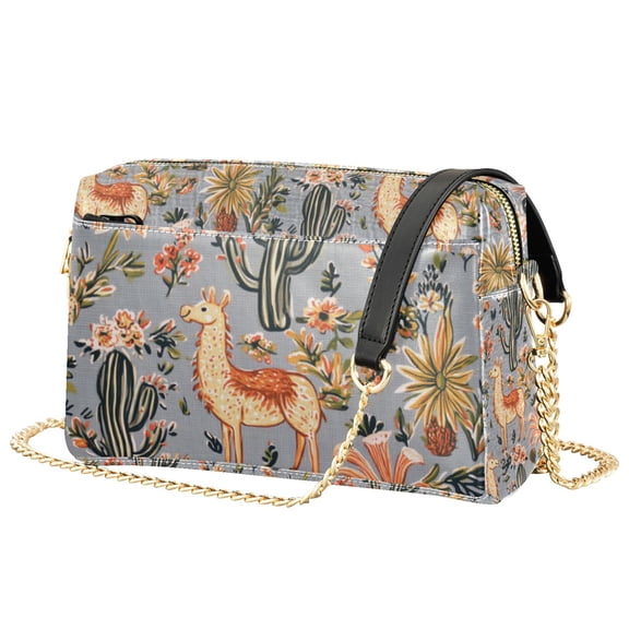FORMRS Women Crossbody Purse with Chain Strap Vegan Leather Shoulder Handbag, Gray Llama Pattern