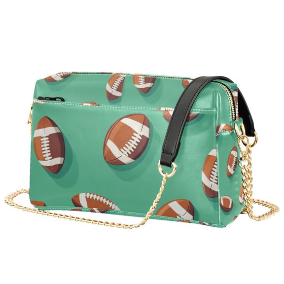 FORMRS Women Crossbody Purse with Chain Strap Vegan Leather Shoulder Handbag, Green American Footballs