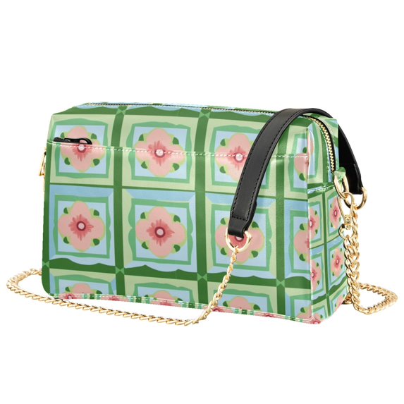 FORMRS Women Crossbody Purse with Chain Strap Vegan Leather Shoulder Handbag, Green Blossom Mosaic