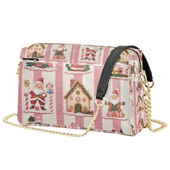 FORMRS Women Crossbody Purse with Chain Strap Vegan Leather Shoulder Handbag, Green Christmas Houses