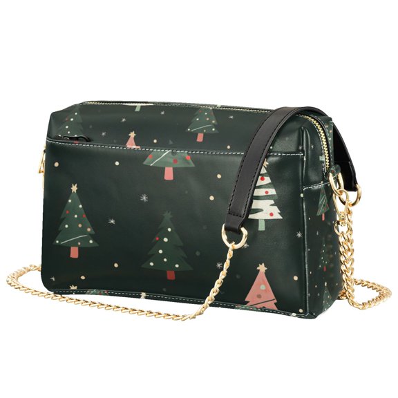 FORMRS Women Crossbody Purse with Chain Strap Vegan Leather Shoulder Handbag, Green Christmas Trees