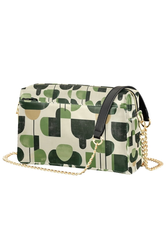 Women Crossbody Purse with Chain Strap Vegan Leather Shoulder Handbag, Green Circle