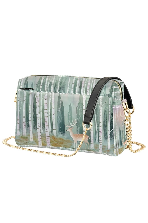 Women Crossbody Purse with Chain Strap Vegan Leather Shoulder Handbag, Green Deer