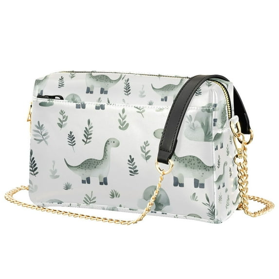 FORMRS Women Crossbody Purse with Chain Strap Vegan Leather Shoulder Handbag, Green Dinosaur Pattern