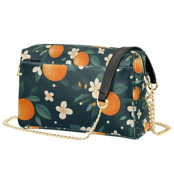 FORMRS Women Crossbody Purse with Chain Strap Vegan Leather Shoulder Handbag, Green Floral Oranges