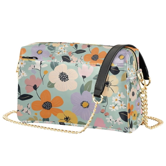 FORMRS Women Crossbody Purse with Chain Strap Vegan Leather Shoulder Handbag, Green Floral Pattern
