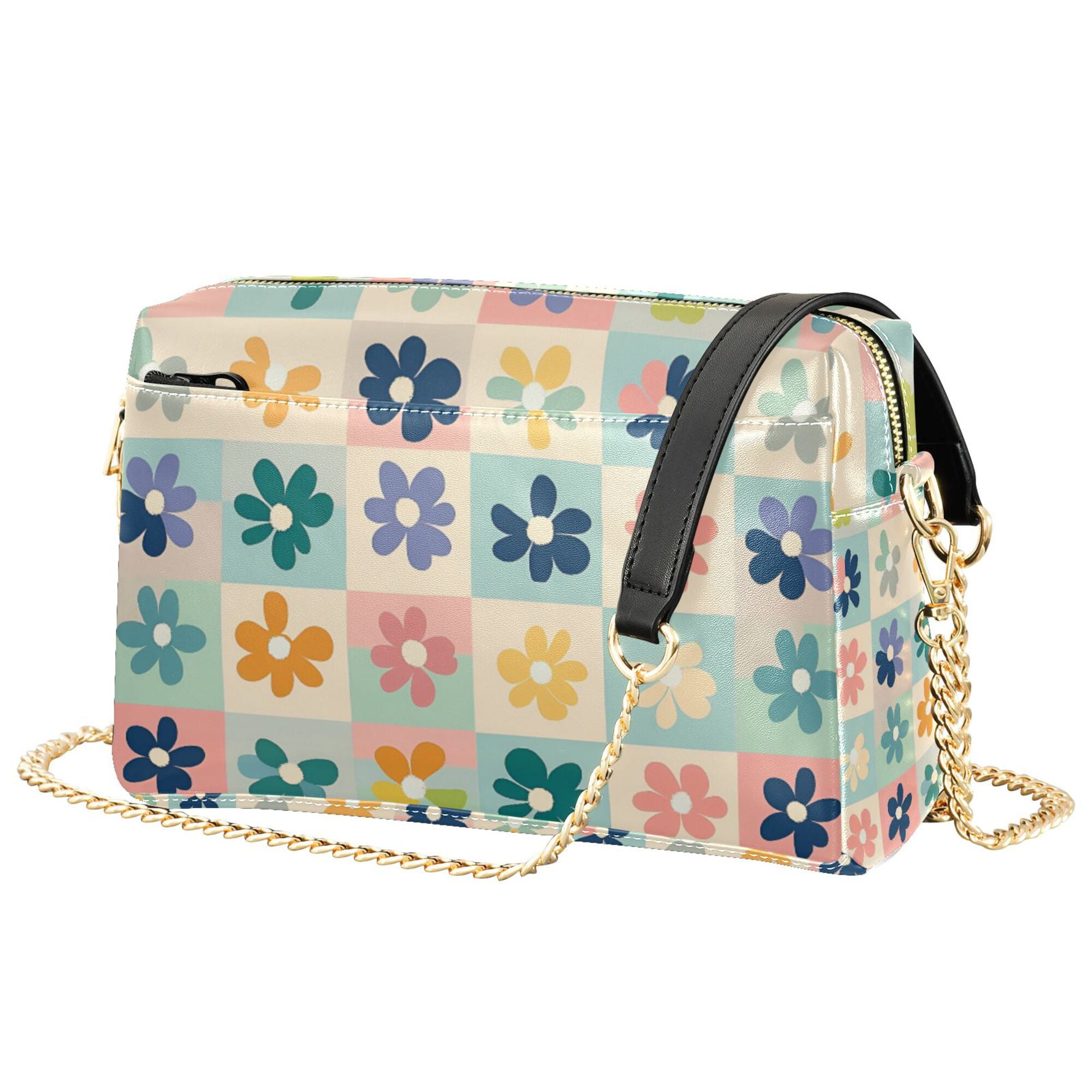 FORMRS Women Crossbody Purse with Chain Strap Vegan Leather Shoulder Handbag, Green Floral