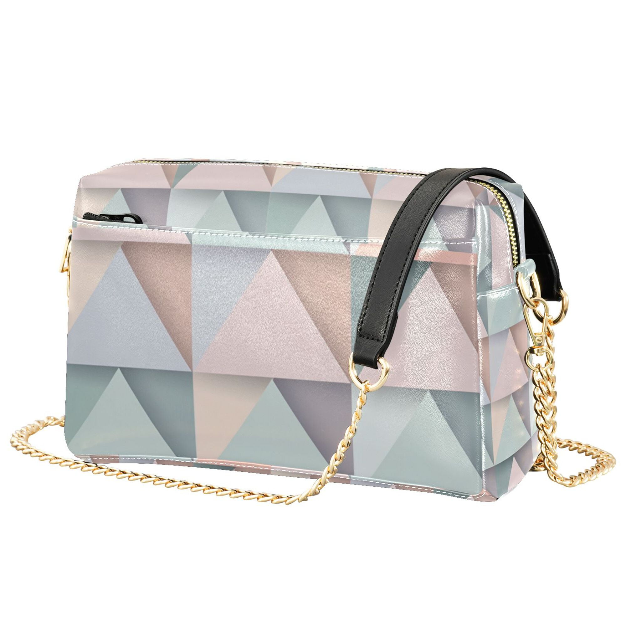 FORMRS Women Crossbody Purse with Chain Strap Vegan Leather Shoulder Handbag, Green Geometric