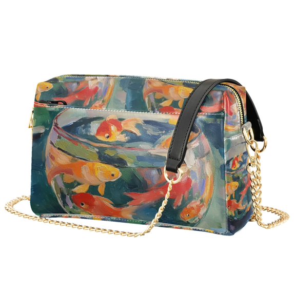 FORMRS Women Crossbody Purse with Chain Strap Vegan Leather Shoulder Handbag, Green Goldfish