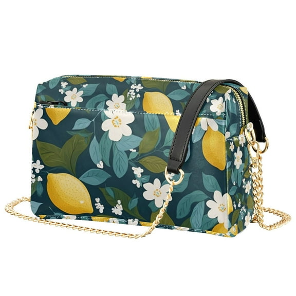 FORMRS Women Crossbody Purse with Chain Strap Vegan Leather Shoulder Handbag, Green Lemon Leaves