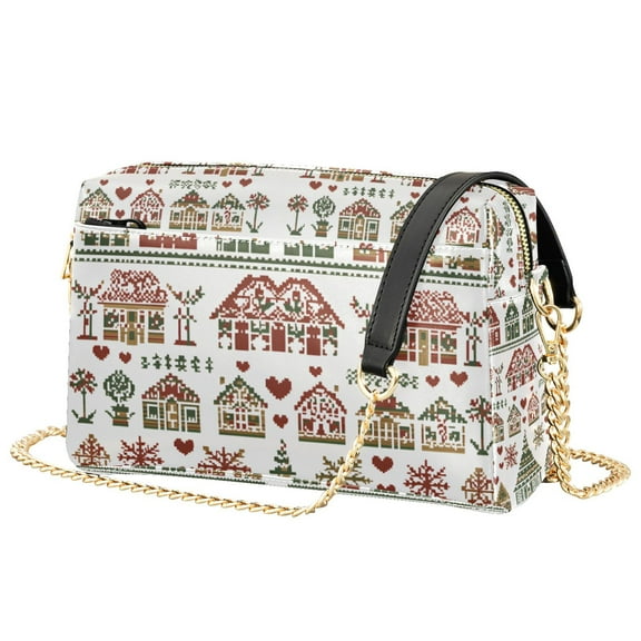 FORMRS Women Crossbody Purse with Chain Strap Vegan Leather Shoulder Handbag, Green Nordic Christmas House