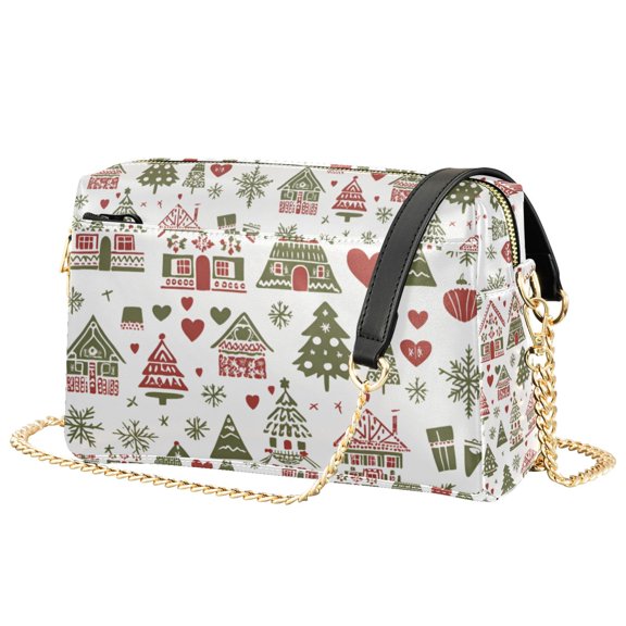 FORMRS Women Crossbody Purse with Chain Strap Vegan Leather Shoulder Handbag, Green Nordic Christmas