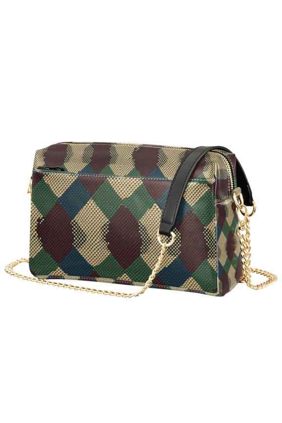 Women Crossbody Purse with Chain Strap Vegan Leather Shoulder Handbag, Green Tartan Pattern