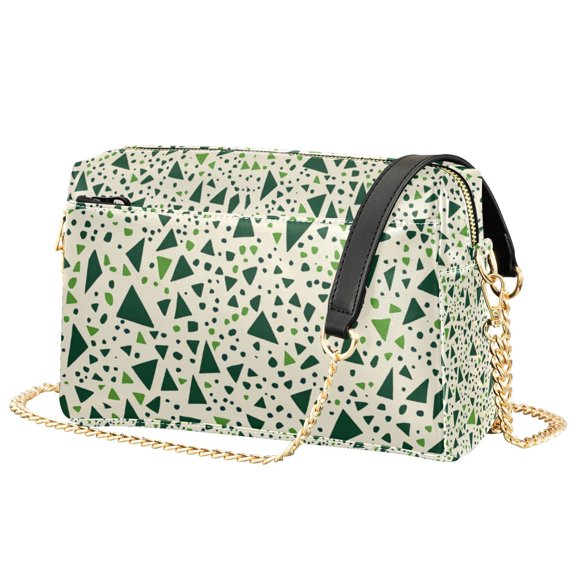 FORMRS Women Crossbody Purse with Chain Strap Vegan Leather Shoulder Handbag, Green Triangles Pattern