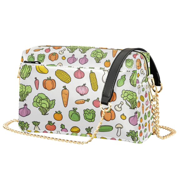 FORMRS Women Crossbody Purse with Chain Strap Vegan Leather Shoulder Handbag, Green Vegetables Pattern