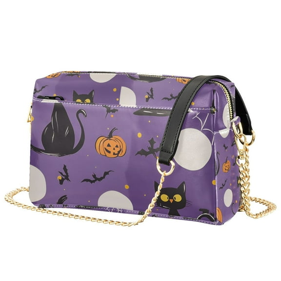 FORMRS Women Crossbody Purse with Chain Strap Vegan Leather Shoulder Handbag, Halloween Black Cat