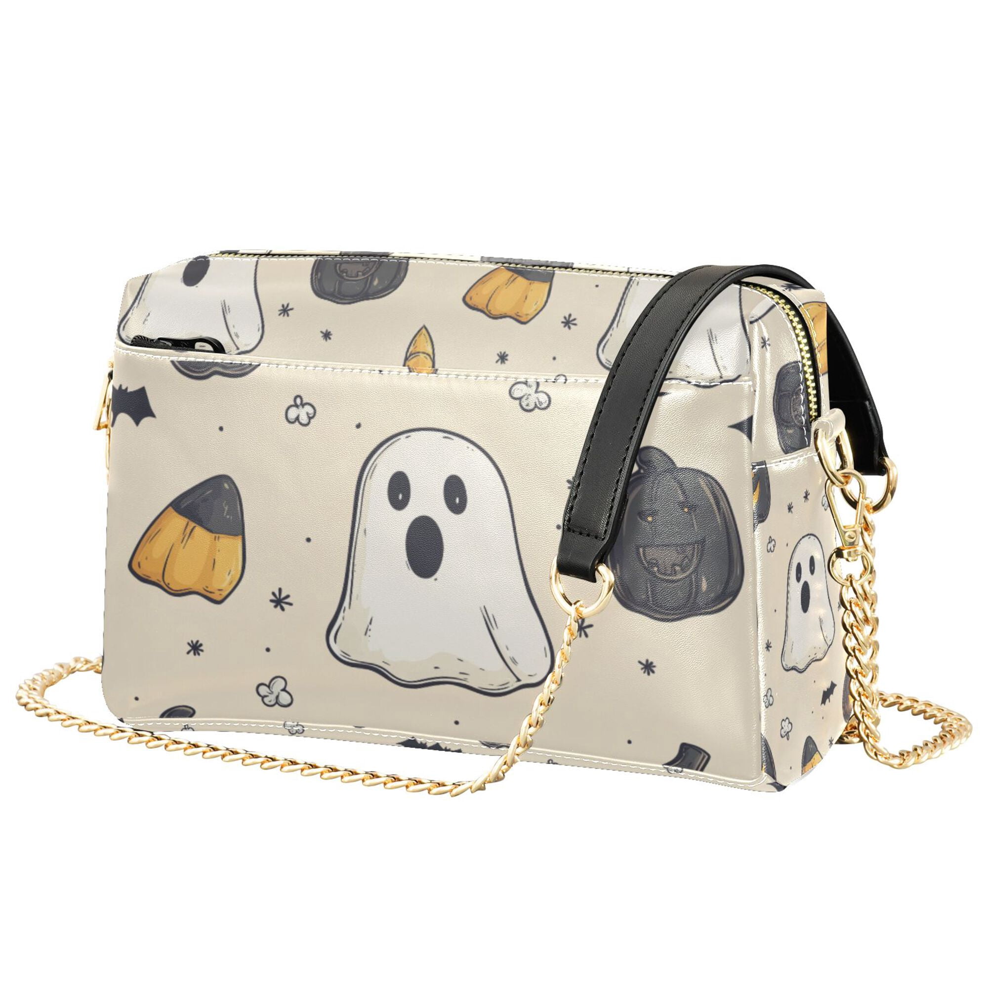FORMRS Women Crossbody Purse with Chain Strap Vegan Leather Shoulder Handbag, Halloween Black Pumpkins