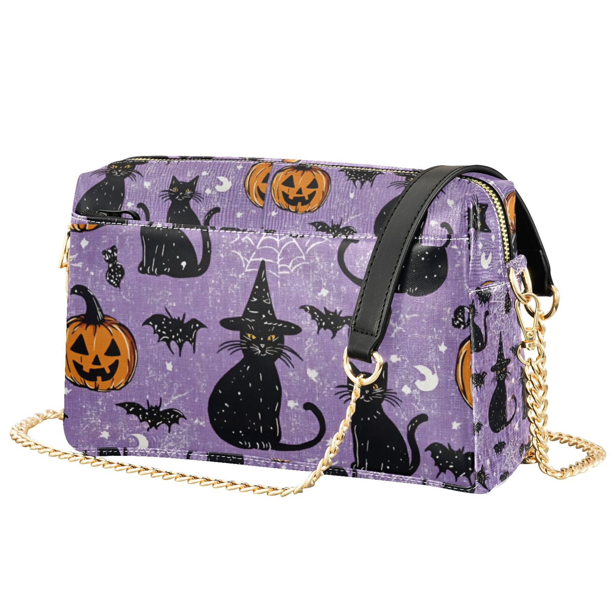 FORMRS Women Crossbody Purse with Chain Strap Vegan Leather Shoulder Handbag, Halloween Cats