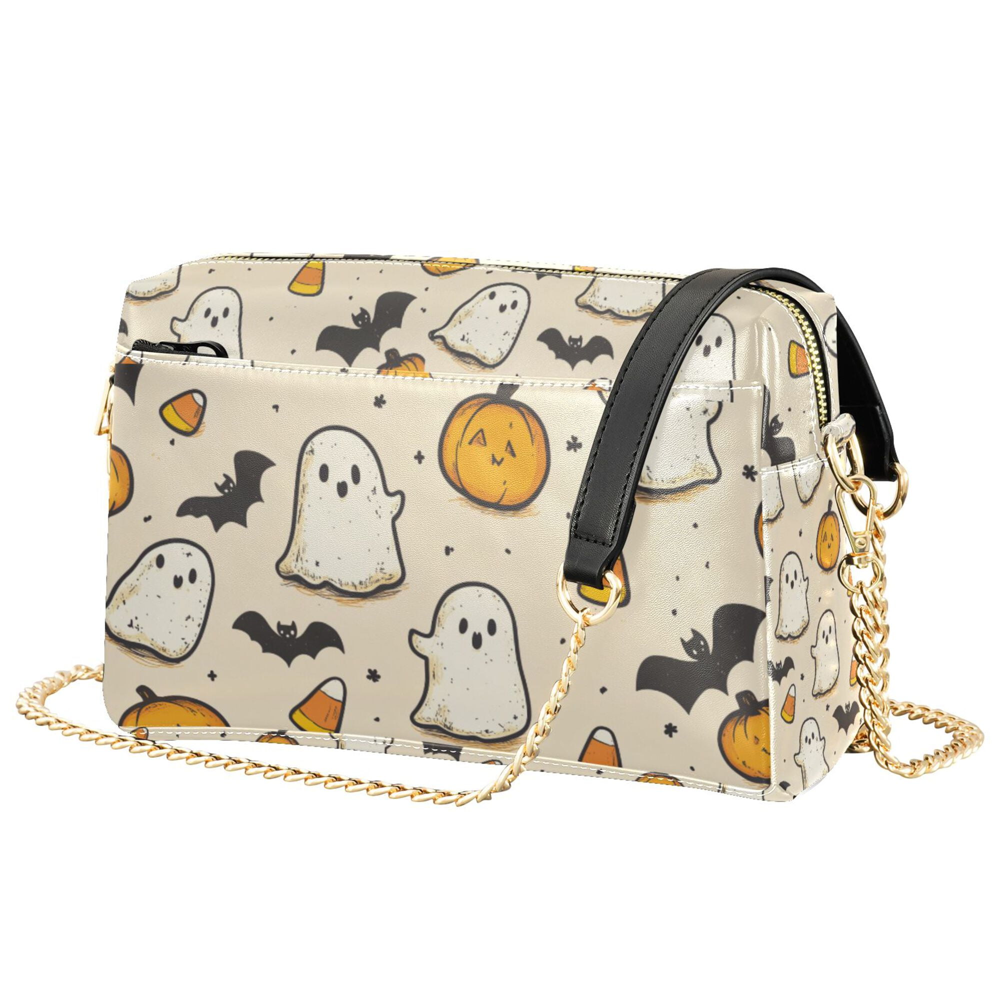 FORMRS Women Crossbody Purse with Chain Strap Vegan Leather Shoulder Handbag, Halloween Cute Ghosts