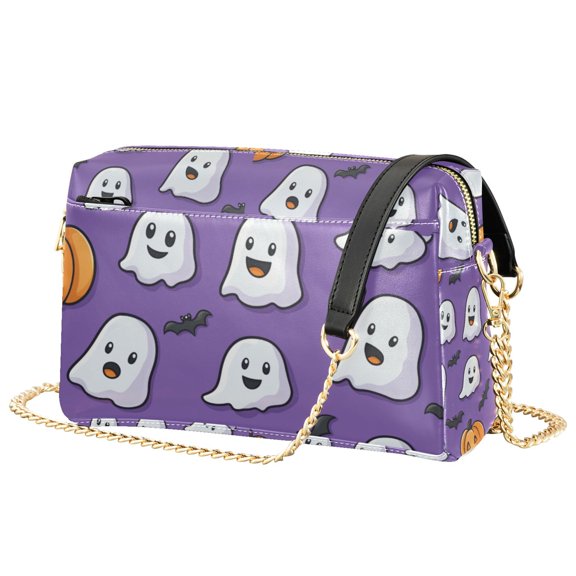 FORMRS Women Crossbody Purse with Chain Strap Vegan Leather Shoulder Handbag, Halloween Ghosts Purple