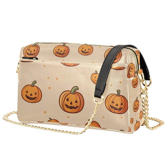 FORMRS Women Crossbody Purse with Chain Strap Vegan Leather Shoulder Handbag, Halloween Pumpkins Pattern