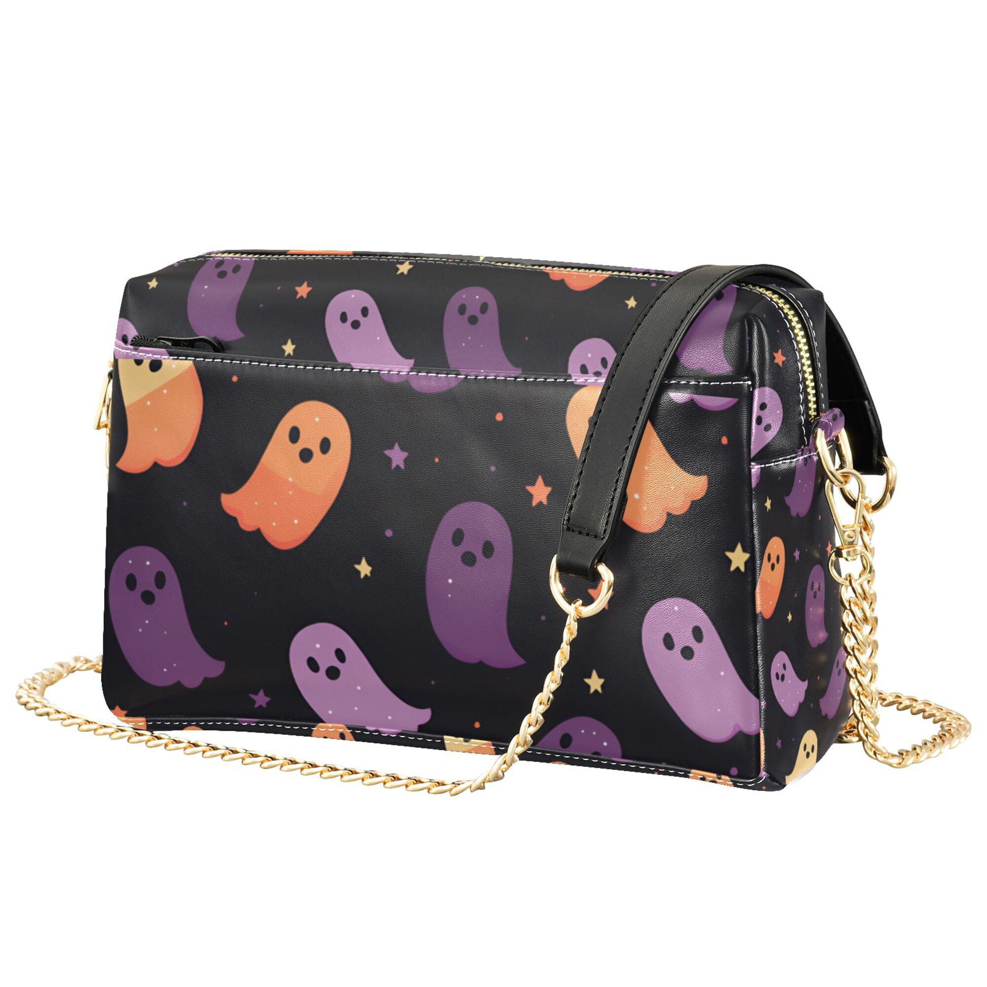 FORMRS Women Crossbody Purse with Chain Strap Vegan Leather Shoulder Handbag, Halloween Purple Ghosts